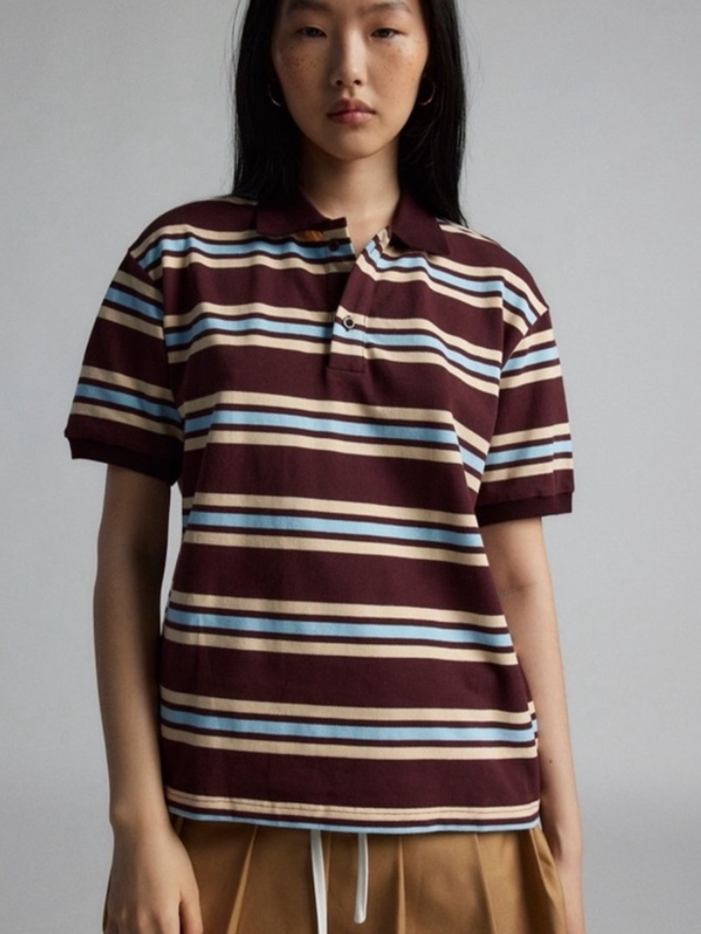 Lioness leasure Striped Polo Top burgundy multi size XS
